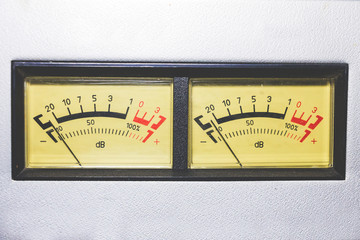 Naklejka premium Old dial indicators on gray background. Levels meter