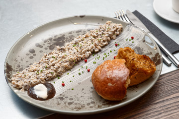 Mushroom caviar on plate, Nordic cuisine