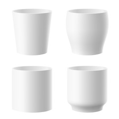 Vector set of realistic isolated white flower pot on white background.