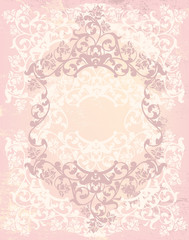 vintage style background in shades of pink and beige with floral roses frame