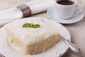 Brazilian traditional dessert: sweet couscous (tapioca) pudding