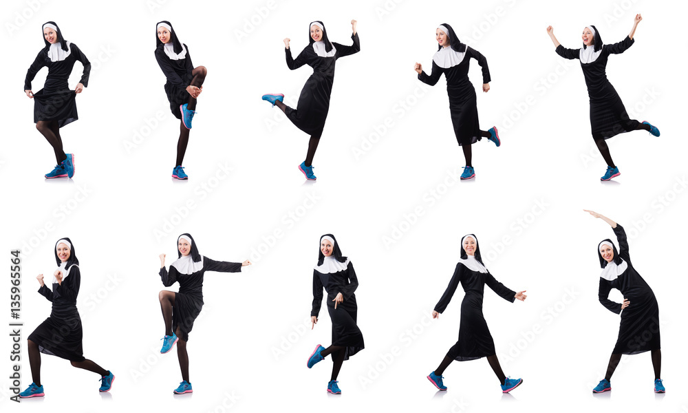 Wall mural nun isolated on the white background