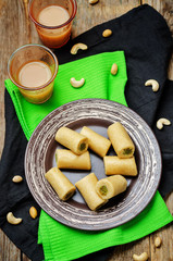 Cashew Pistachio roll. Kaju pista roll. Indian sweets
