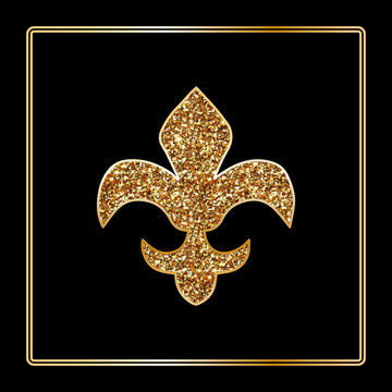 Fleur de lis symbol, glittering heraldic symbol. Vector Illustration. Medieval sign. Glowing french fleur de lis royal lily. Elegant decoration symbol. Heraldic icon for design, logo or decoration.