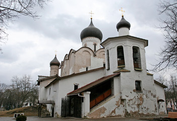 Fototapeta na wymiar The medieval Nicholas’ Church on the hill in the historic center of Pskov, Russia.