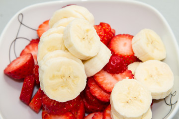 Strawberry and Banana mix in a bowl