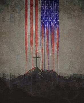 American Flag And Cross