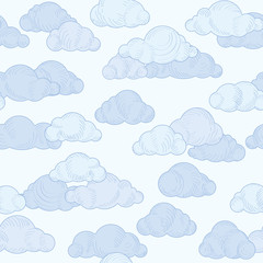 Cloud doodle line pattern. Cloudy sky seamless ornamental background