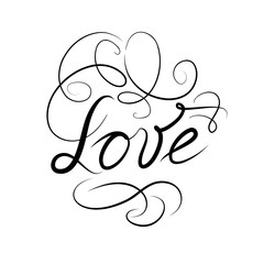 Calligraphic Doodle Love Sign with handwritten lettering LOVE. 