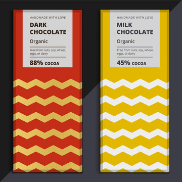 Organic dark and milk chocolate bar design. Choco packaging vect