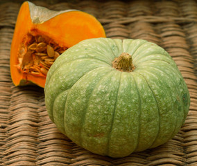 Green grey sliced pumpkin