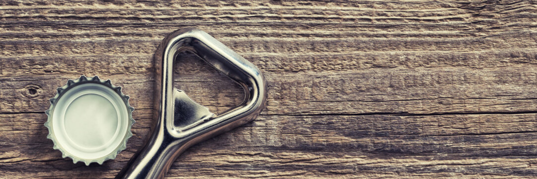 Bottle Opener, Crown Cap, Wood Background