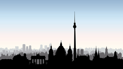 Fototapeta premium Sylwetka budynków miasta Berlina. Niemiecki krajobraz miejski. Panoramę Berlina