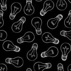 Bulb background.  Electric lamp seamless pattern. Energy light doodle ornament