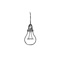 Lamp bulb isolated over white background. Light icon. Doodle line art