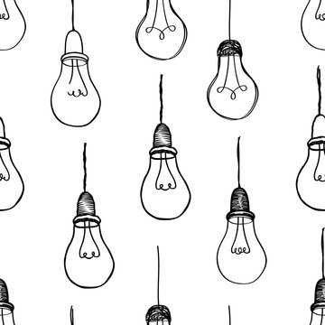 Bulb isolated over white background.  Electric lamp seamless pattern