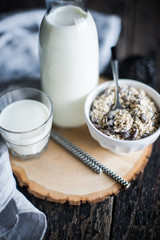 Healthy food on rustic table