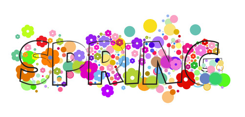 vector word inscription on the background of spring flowers and
