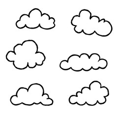 Cloud icon set. Doodle line art weather sign illustration