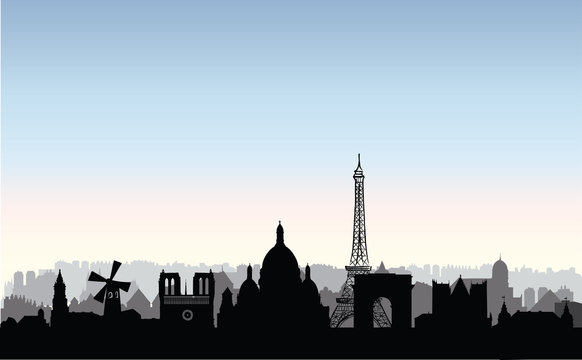 Paris city buildings silhouette. French urban landscape. Paris c