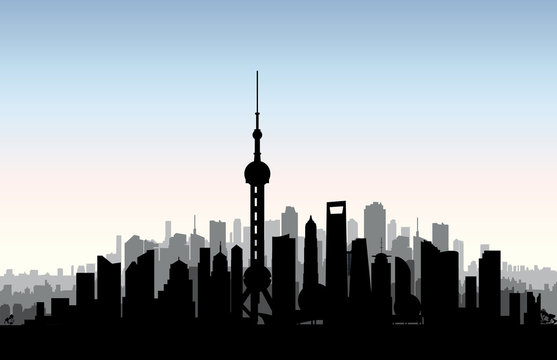 Shanghai city skyline. Chinese urban landscape. Shanghai citysca