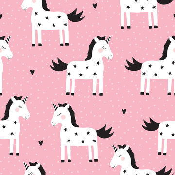 seamless cute unicorn pattern vector illustration