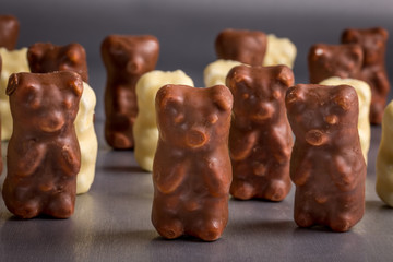 des nounours en chocolat noir et blanc