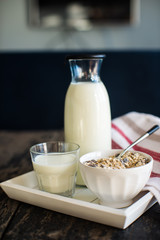 Healthy food on rustic table