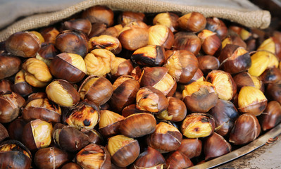 cooked chestnuts for sale in the stall