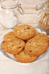 Crunchy cookie with cranberries on the table