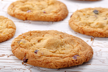 Crunchy cookie with cranberries on the table