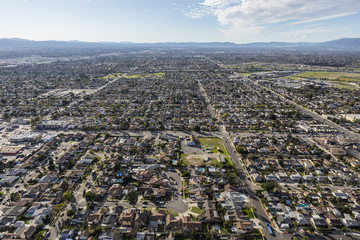 Aerial view of the Sun Valley neighborhood in the San Fernando Valley region of Los Angeles, California.