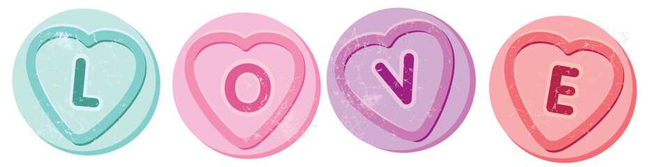 Love in heart shaped sweets or candy