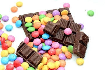 Fototapeta na wymiar Colorful candies and chocolate