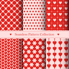 Collection of seamless patterns with hearts