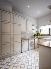 Bright classic traditional laundry room - 135975518