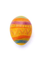 Painted eggs and pencil on white background