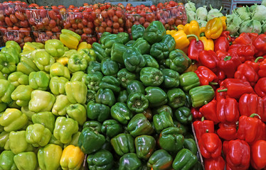 fresh vegetable stand with bell peppers