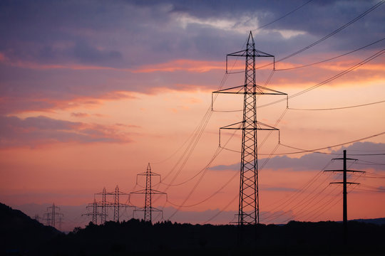 Silhouette of Power Lines during Sunset