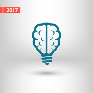 Light bulb brain icon, vector illustration. Flat design style