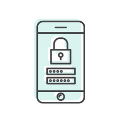 Vector Icon Style Illustration of Mobile Security, Secure Access to a Device using code, finger print scan, touch ID, Password. Smart Login to Personal Phone. Lock Screen with Key