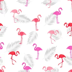 Fototapete Flamingo Watercolor Flamingo seamless pattern. Vector background design with pink and red flamingos.