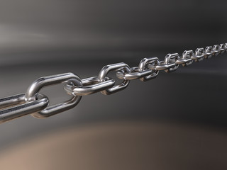 Obraz premium Strength. 3D render of a Steel Chain. Worn rough texture. Diffuse background and Shallow depth of field.