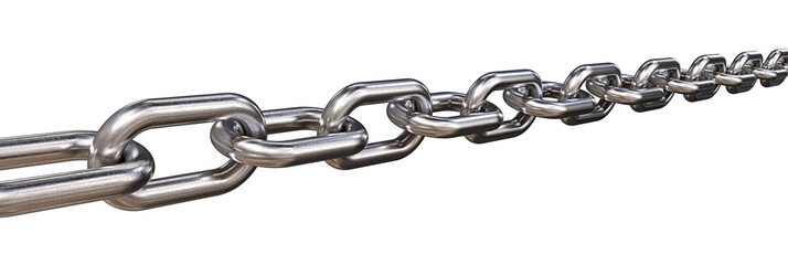  Isolated Steel Chain. 3D render of a Steel Chain. Worn rough texture. Isolated wide format.