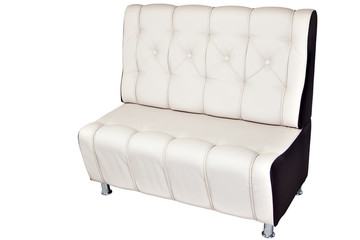 Double seater sofa lounge leather white,  isolated on white.