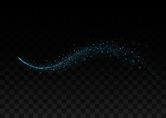 Glitter comet tail. Isolated on black transparent background. Vector illustration, eps 10.