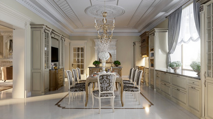 Luxurious baroque kitchen and dining room - 135981371