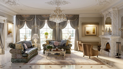 Luxurious baroque living room - 135981384