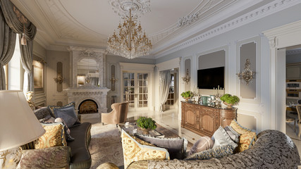 Luxurious baroque living room - 135981391