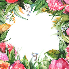 Watercolor flower floral romantic wreath frame illustration